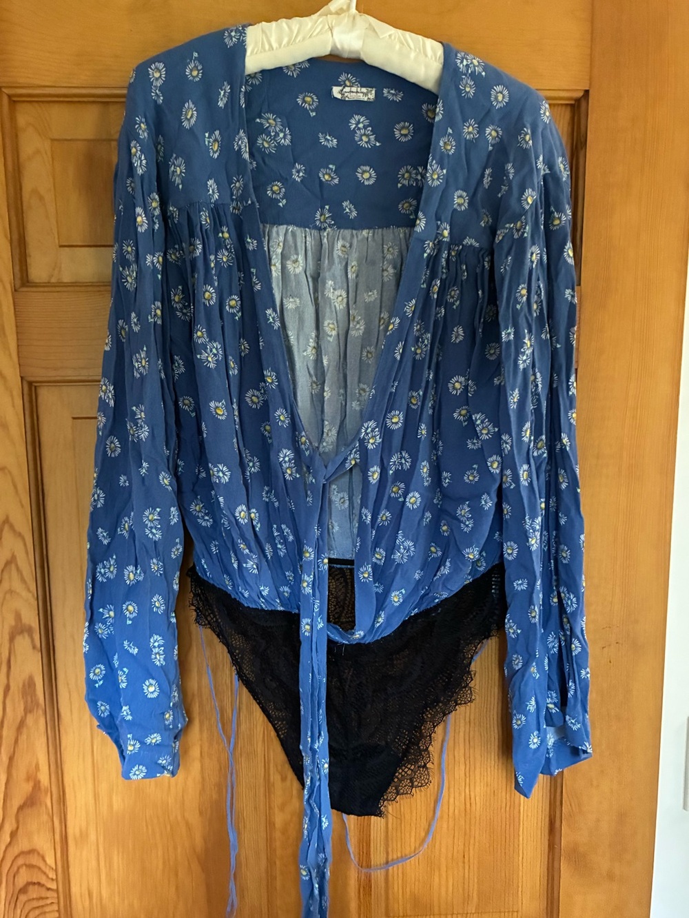 Women’s Blue Floral Tie-Front Bodysuit by Free People